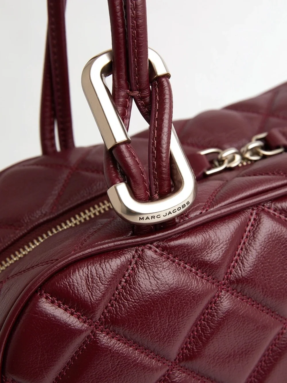 NWT Marc Jacobs The Dual Smooth Leather Quilted Shoulder Bag Dark Plum Maroon - Picture 5 of 15
